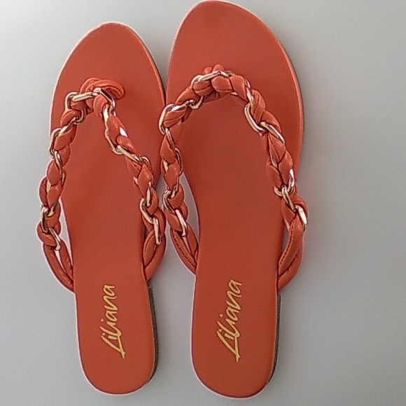 Liliana Women's Orange and Gold Rope Tie Sandals - Picture 2 of 3